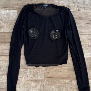 Widow Black Sheer Long Sleeve Top